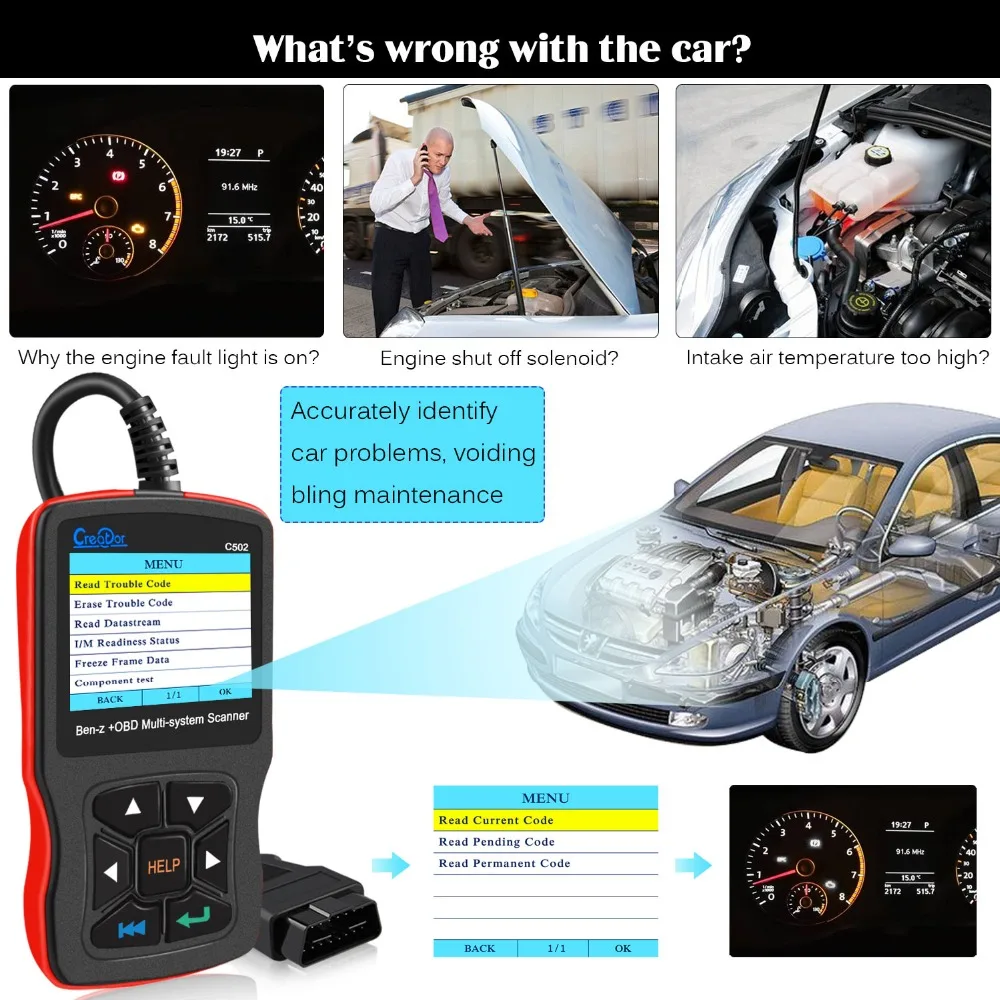 Автомобильный сканер CREATOR C502 OBD 2 диагностический для автомобилей Mercedes Benz W211 W203 W124