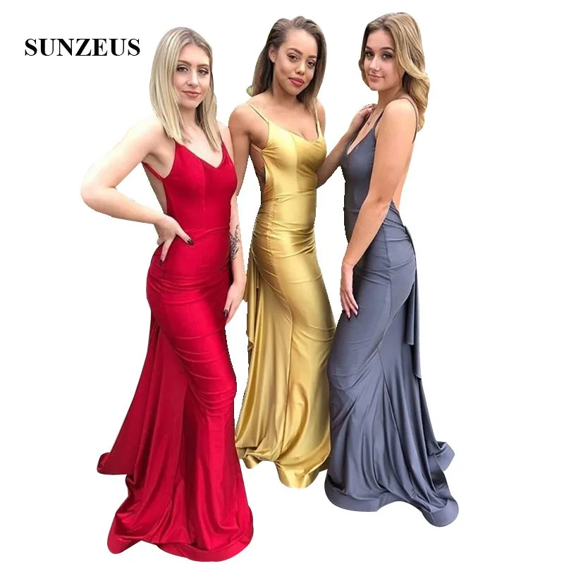 

Spaghetti Straps Backless Sexy Bridesmaids Dresses Girls Long Jersey Dress For Weddings Sheath Party Gowns Guest