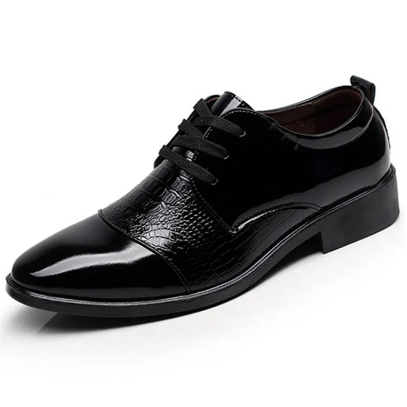 

New Fashion Casual Mens Dress Shoes PU Leather Crocodile Lace-up Italian Stylist Flat Formal Oxfords Wedding shoe Party shoes