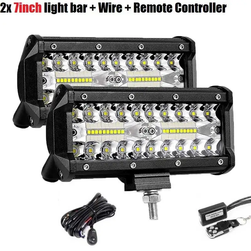 7 inch Bar Remote DERI " 60 Вт 7" 120 Вт 1" 144 Вт 12" 180 Вт 1" 252 Вт 20" дюймов 288 Вт трехрядный прямой светодиодный рабочий светильник для автомобиля головной светильник barra Led - Цвет: 7 inch Bar Remote
