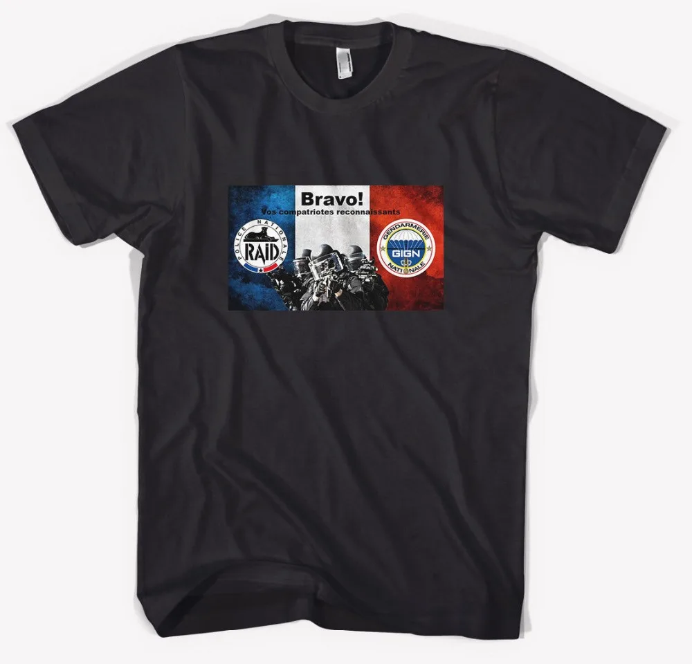 Французские спецэлитные полицейские юниты Gign футболка Черная 2019 модная мужская