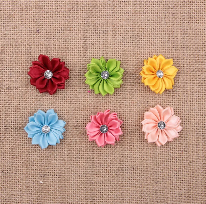 

Yundfly 1.6" 10pcs Chic Mini Ribbon Flowers With Cone Button for Diy Headband Clips Hair Accessories Decorations