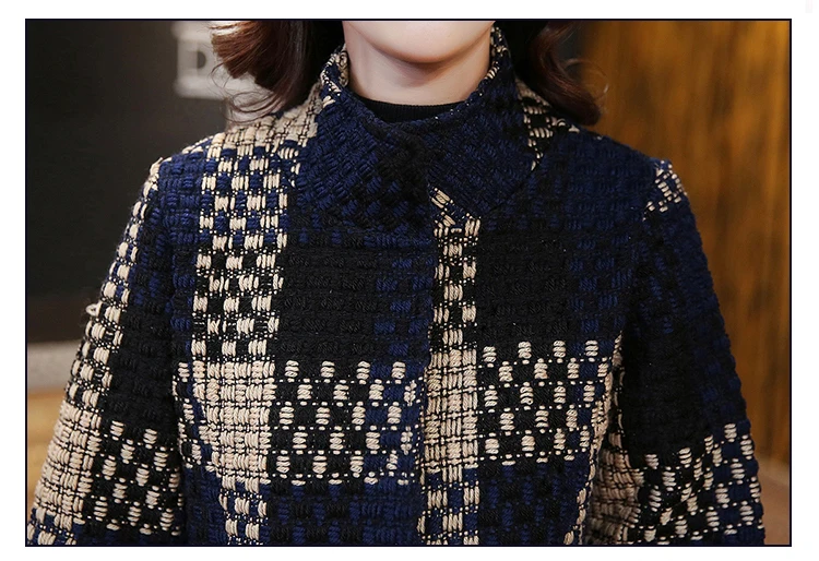 Leiouna леди Overwear толстая ткань плед карман элегантный 2018 зимние теплые длинные