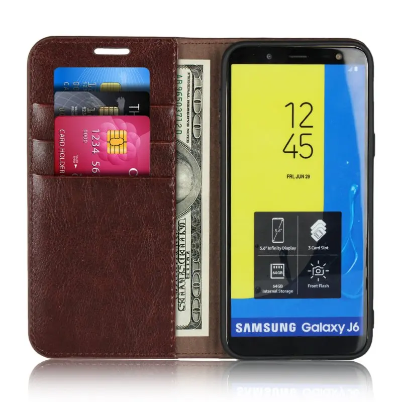 Флип-чехол для Samsung Galaxy J6 2018 Роскошный деловой бумажник из натуральной кожи сумка