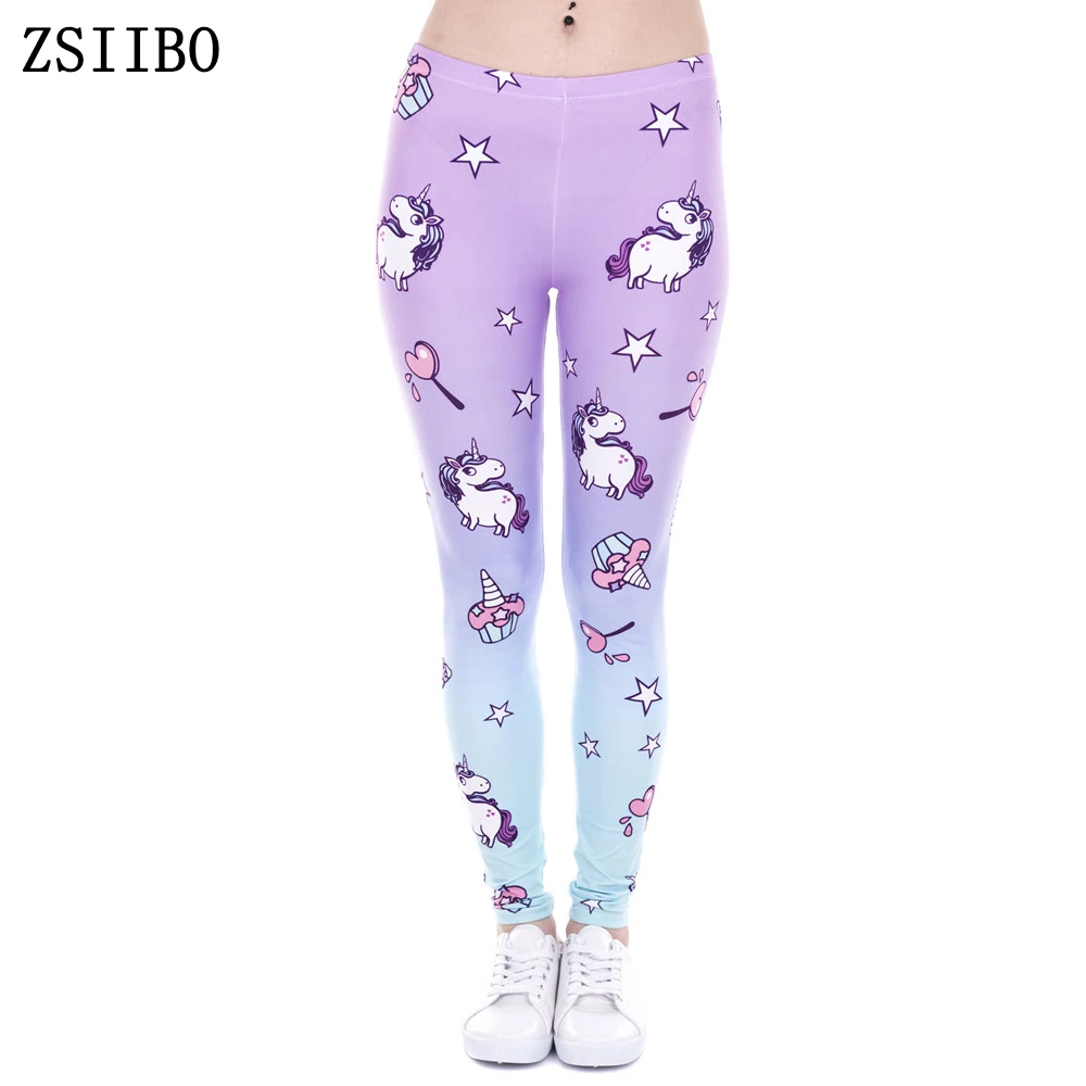 ZSIIBO Осенние леггинсы черные синие и фиолетовые предметы с принтом Женские