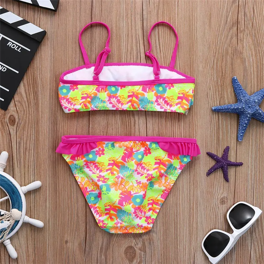 2018 милый Повседневный купальник для маленьких девочек с цветочным узором и