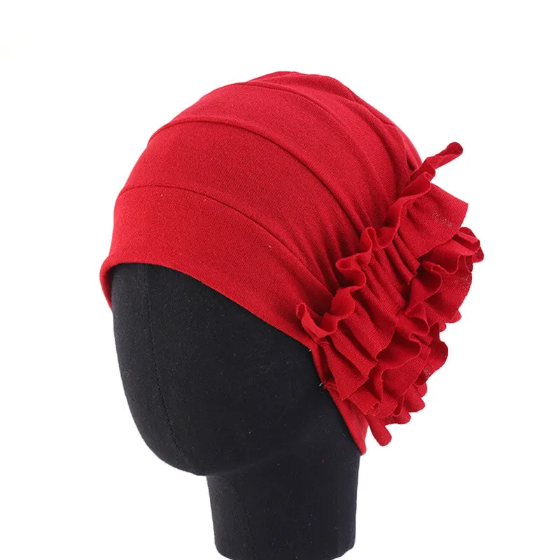 2019 мусульманские хлопковые Цветочные Эластичный Тюрбан с оборками шапки бини