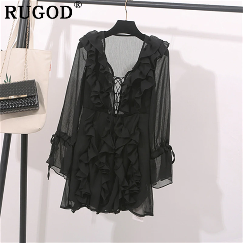 Женское шифоновое мини-платье RUGOD элегантное корейское платье с v-образным