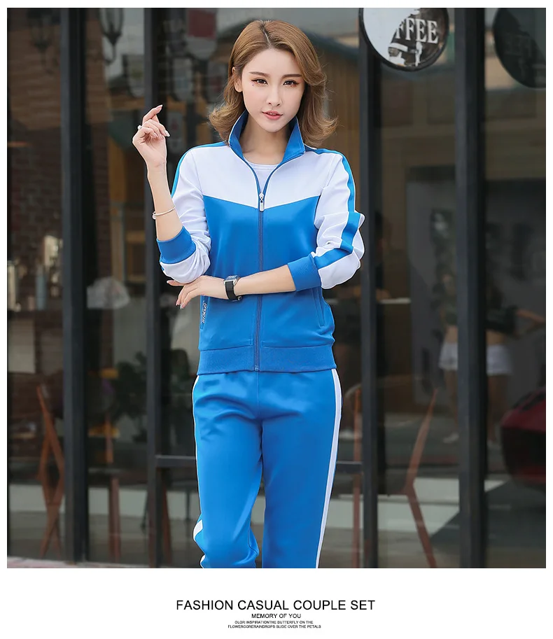 WOMEN BLUE Для мужчин и Для женщин для бега, спортивный костюм из 2 предметов для мальчиков шт./компл. Для мужчин s в стиле пэчворк набор тренировочных костюмов, Размеры 75 - Цвет: WOMEN BLUE