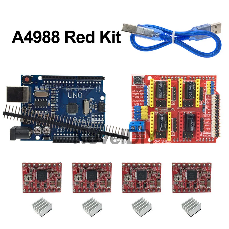 Щит с ЧПУ V3 Плата расширения V3.0+ UNO R3 с usb для Arduino+ 4 шт. Драйвер шагового двигателя A4988/DRV8825/AT2100 комплект для 3d принтера