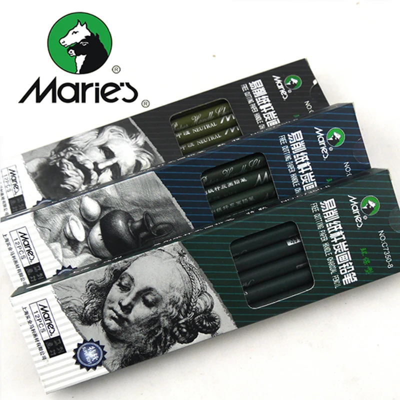 Maries Charcoal Pencil 12pencils/lot Super Soft/Soft/Neutral Paper Holder For Sketch Art Supply Good Quality | Канцтовары для офиса