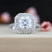 3 carat asscher moissanite ring test positive brilliant cut lab grown diamond solid 14k white gold engagement rings halo ring