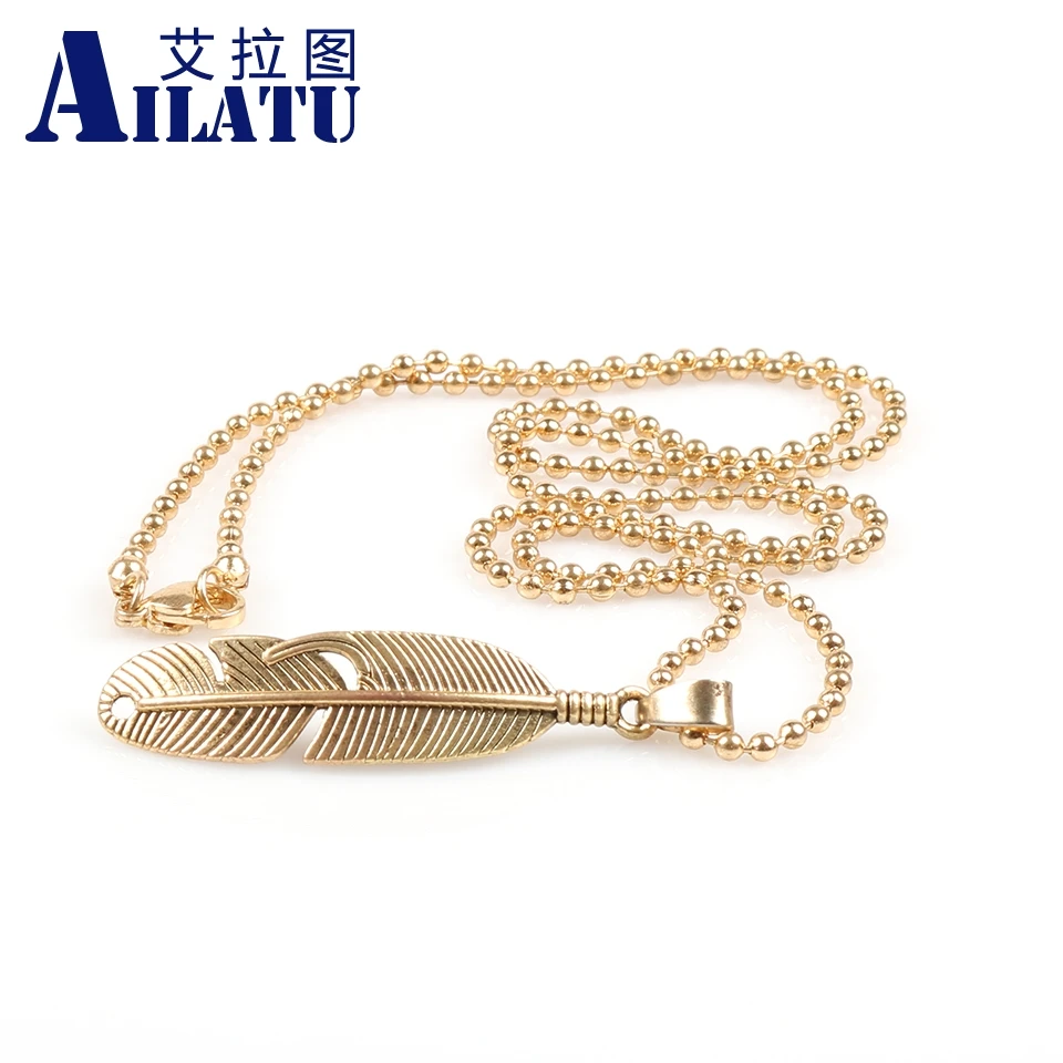 Ailatu New Arrival Zinc Alloy Feather Pendant and Stainless Steel Chain Necklace for Men Women' Gifts | Украшения и