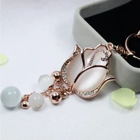 high quality opal tulip flower chain style bag keychain key ring valentines gifts wholesale promotion