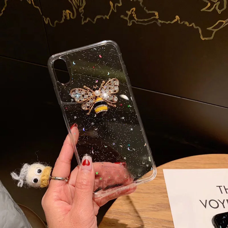 Роскошный мягкий чехол с жемчужными пчелами для iphone 6 S 7 8 plus X XS XR MAX Samsung Galaxy S8 S9 Note 9