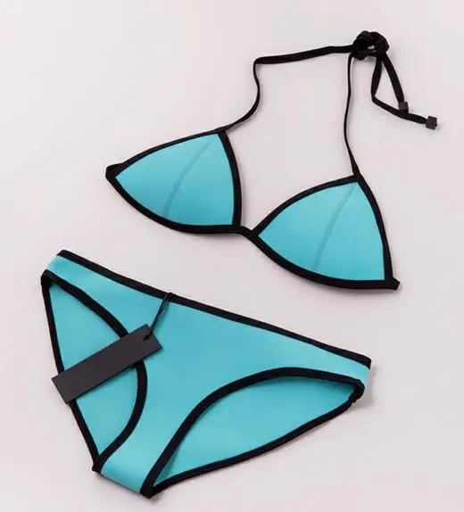 Sky Blue MUXILOVE, классический цвет, для женщин, настоящий неопрен, регулируемые ремни, бикини, набор, купальник, топ и низ, бикини - Цвет: Sky Blue