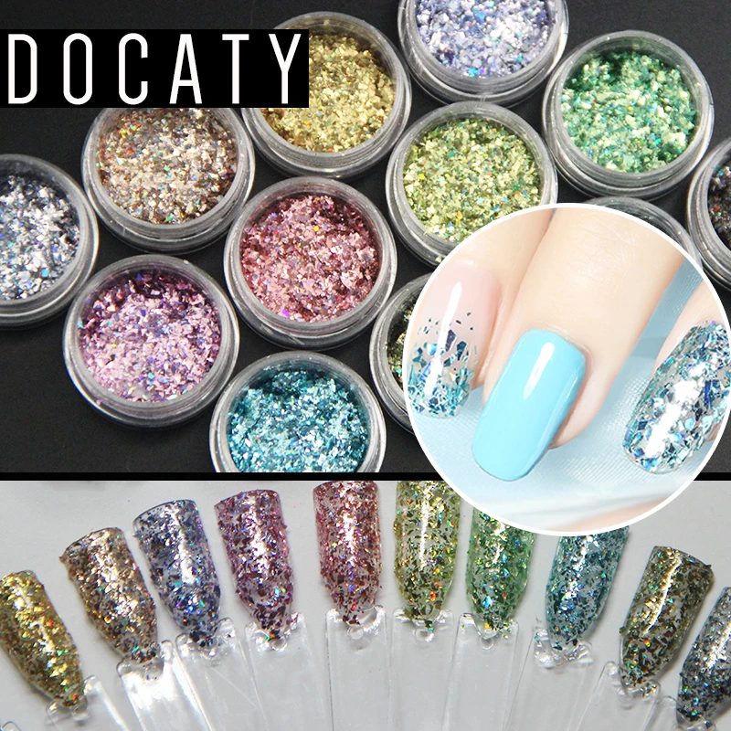 Docaty 1 коробка голографический блеск для ногтей Платина микс Блестящие Блестки