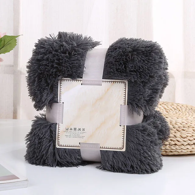 dark grey Супер мягкое одеяло длинный мохнатый пушистый мех искусственный мех теплый элегантный уютный с пушистым шерпа плед отель на диван-кровать для дома одеяло - Цвет: dark grey