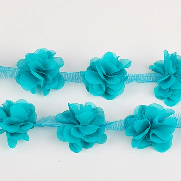 Skyblue Misaya 3D шифон кластер Цветы Кружева платье украшения кружевной ткани аппликация отделка Швейные принадлежности 2 ярдов - Цвет: Skyblue