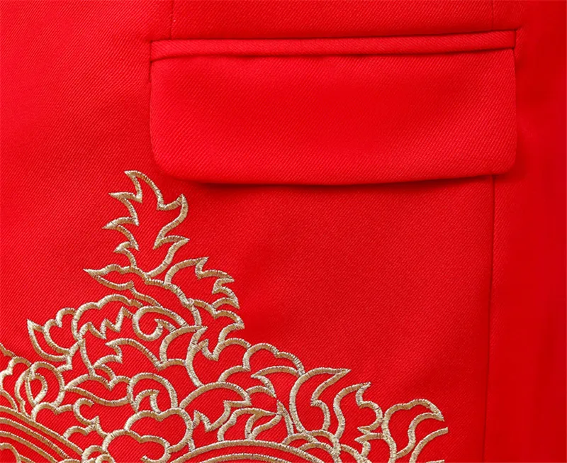 Красная китайская туника мужская мандарин воротник куртка с вышивкой мужской