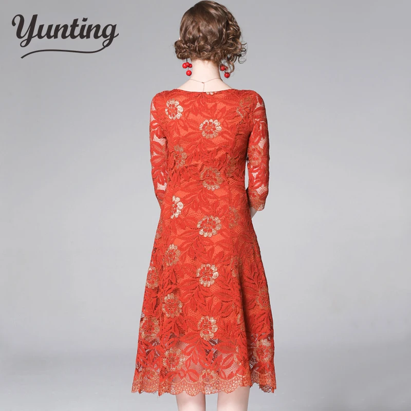 Women Casual Lace Dress New Brand 2021 Autumn Fashion England Style A-line Eleagnt Slim Ladies Party Dresses | Женская одежда