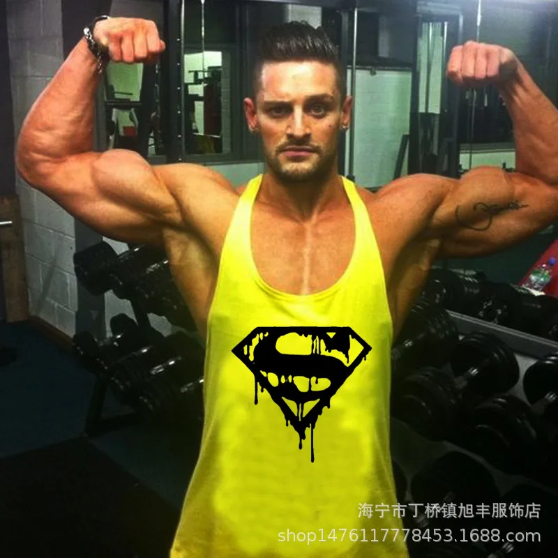 Professional bodybuilding fitness men's cotton deep digging type vest loose sports | Мужская одежда