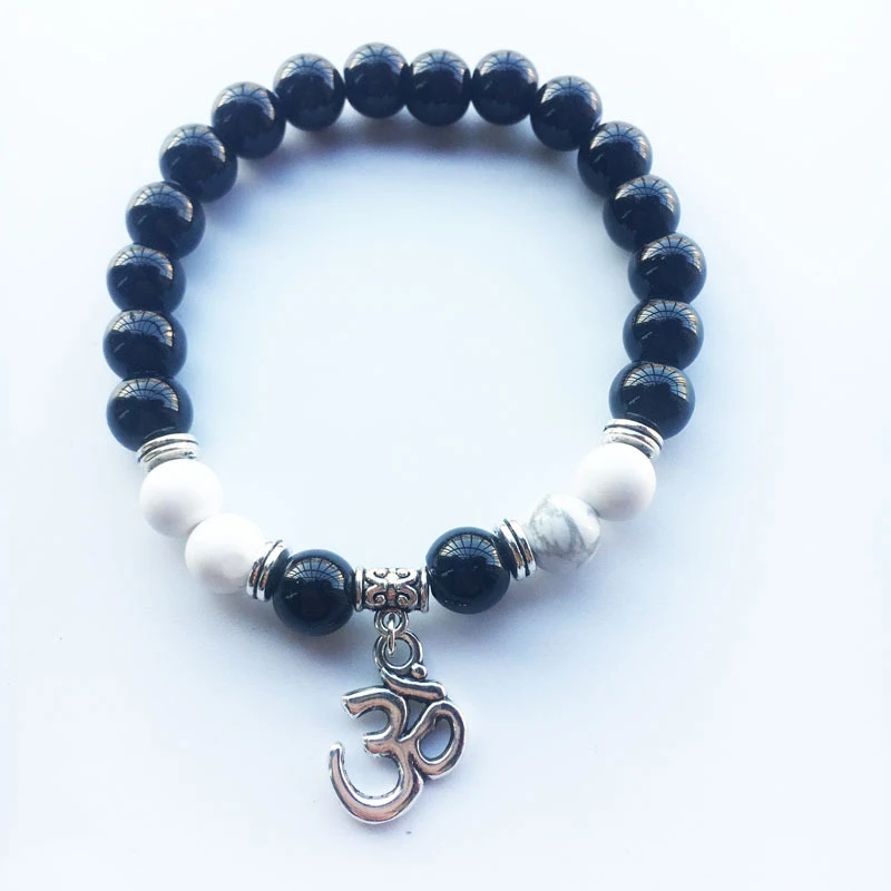 Hot Sale Natural Blue Stripes Marble Bracelet 3D letter Pendant Beads Fashion Jewelry for Women | Украшения и аксессуары