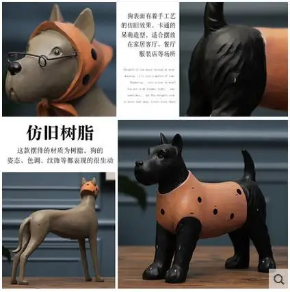 American Style Creative Resin Dog Figurines Vintage Statue Home Decor Crafts Room Decoration Objects Animal | Дом и сад
