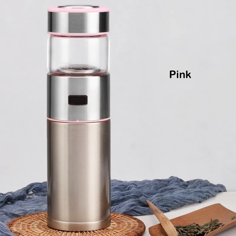 B Pink Стеклянная бутылка для чая с двойными стенками, разделительная бутылка с заваркой, деловой подарок, стеклянные бутылки для воды из нержавеющей стали с чайным фильтром - Цвет: B Pink