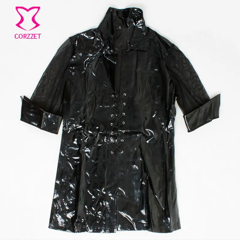 Женское Прозрачное платье с рукавами-сетками черное платье-пальто из ПВХ на