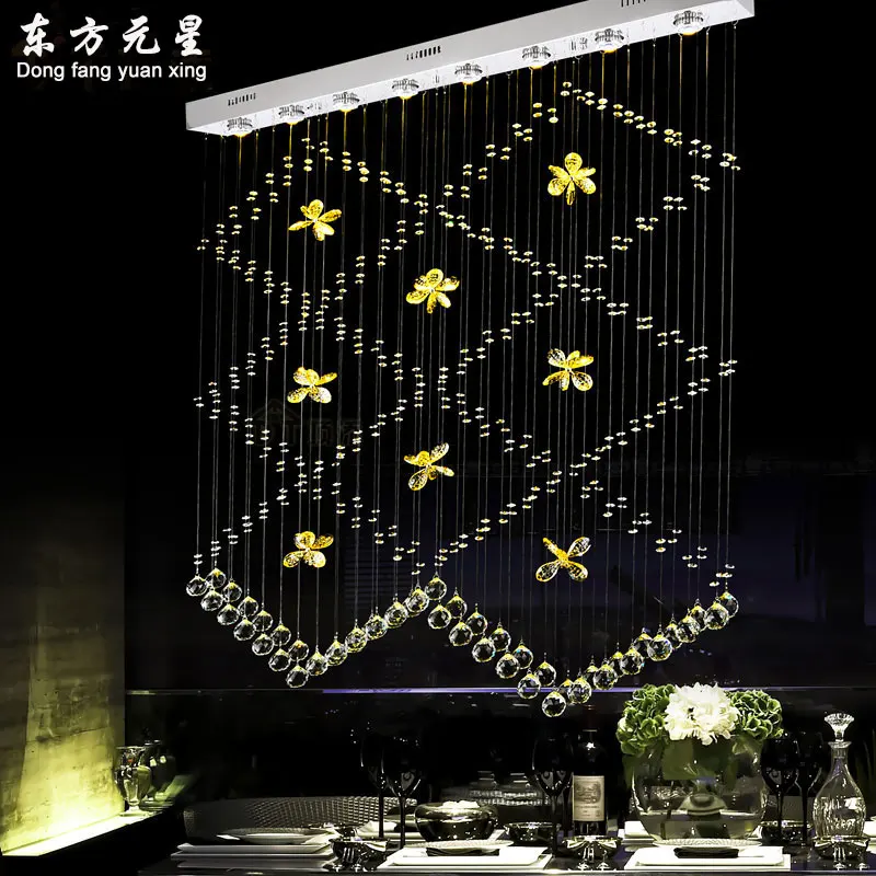 Хрустальная Подвесная лампа светодиодная длинная прямоугольная штора экран