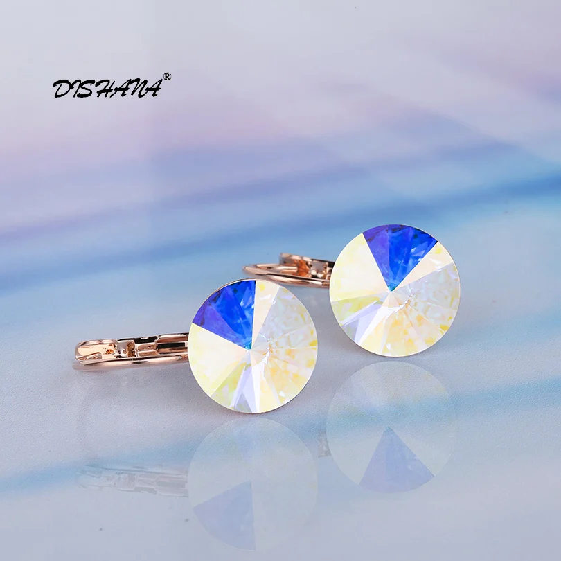 Rose Gold Plated Розовое золото, Модные Винтажные классические серьги для женщин, висячие серьги, Красный/светильник, Зеленый Кристалл, круглый камень, E0001-4 для ушей - Окраска металла: Rose Gold Plated