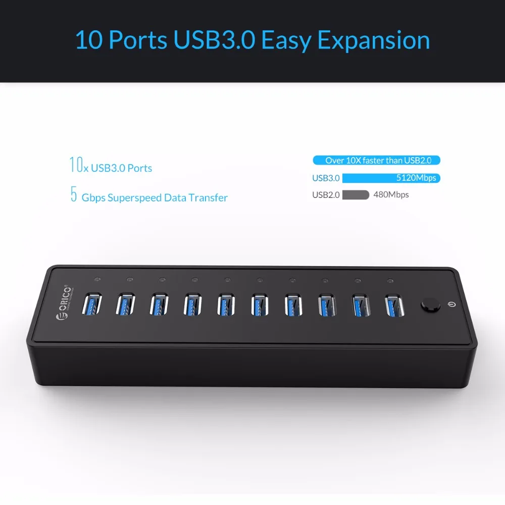 ORICO P10 U3 10 портов USB 3 0 концентратор с фута/1 м USB3.0 кабель VL812 чипсеты и адаптер