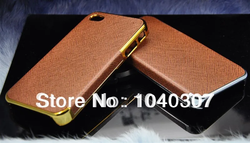 Luxury Gold/Silver Chrome Leather Case For iPhone 4 4S 4G Back Cover with PU Skin Electroplating process case Free Shipping |