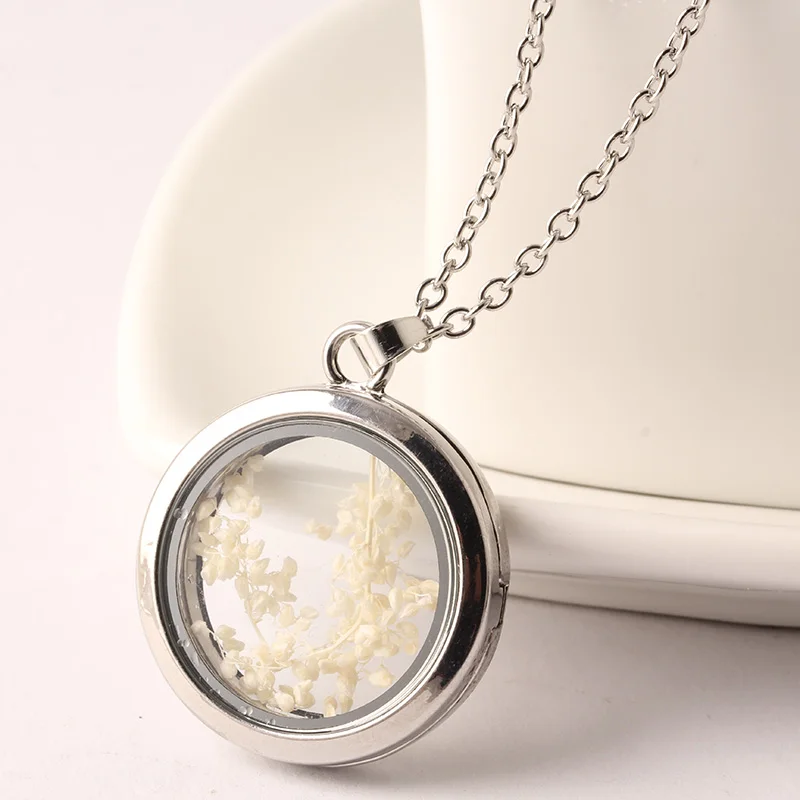 2016 Fashion Round Disk Silver Plated Grass Specimen Statement Glass Wishing Bottle Necklaces for Women Love Gift Jewelry N2171 | Украшения