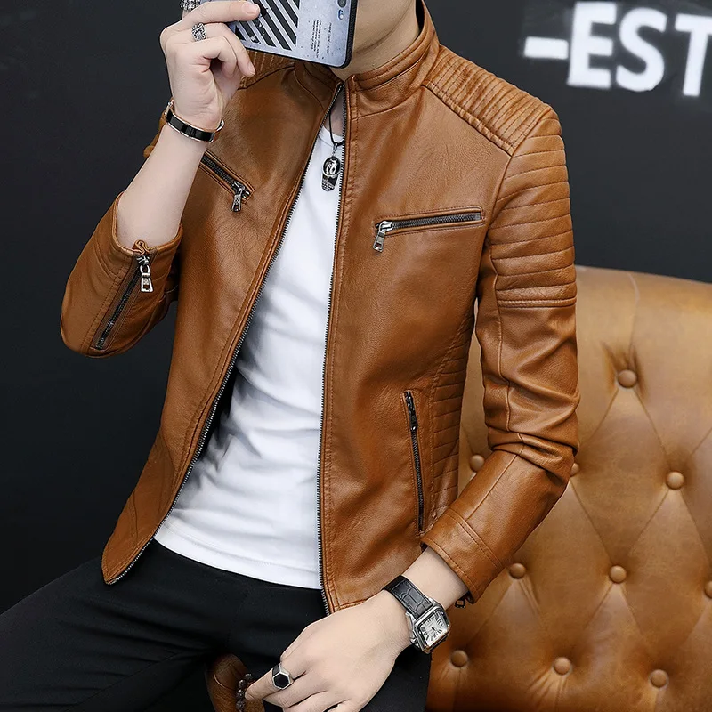 

HO new 2022 men leather trend of cultivate one's morality PU leather jacket young handsome joker