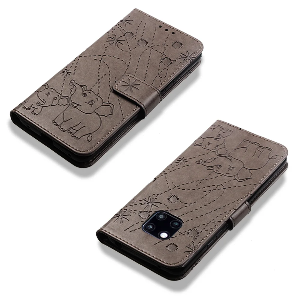 Кожаный чехол с объемным слоном для Huawei P30 Pro защитный откидной Роскошный кошелек