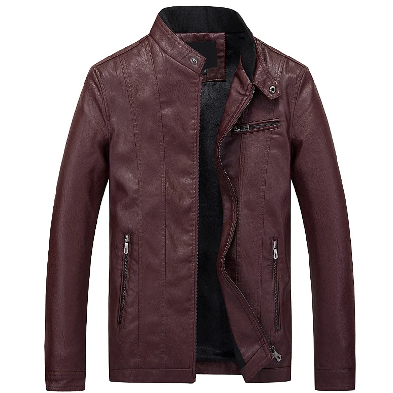 Мужская куртка из искусственной кожи Зимние флисовые мотоциклетные кожаные