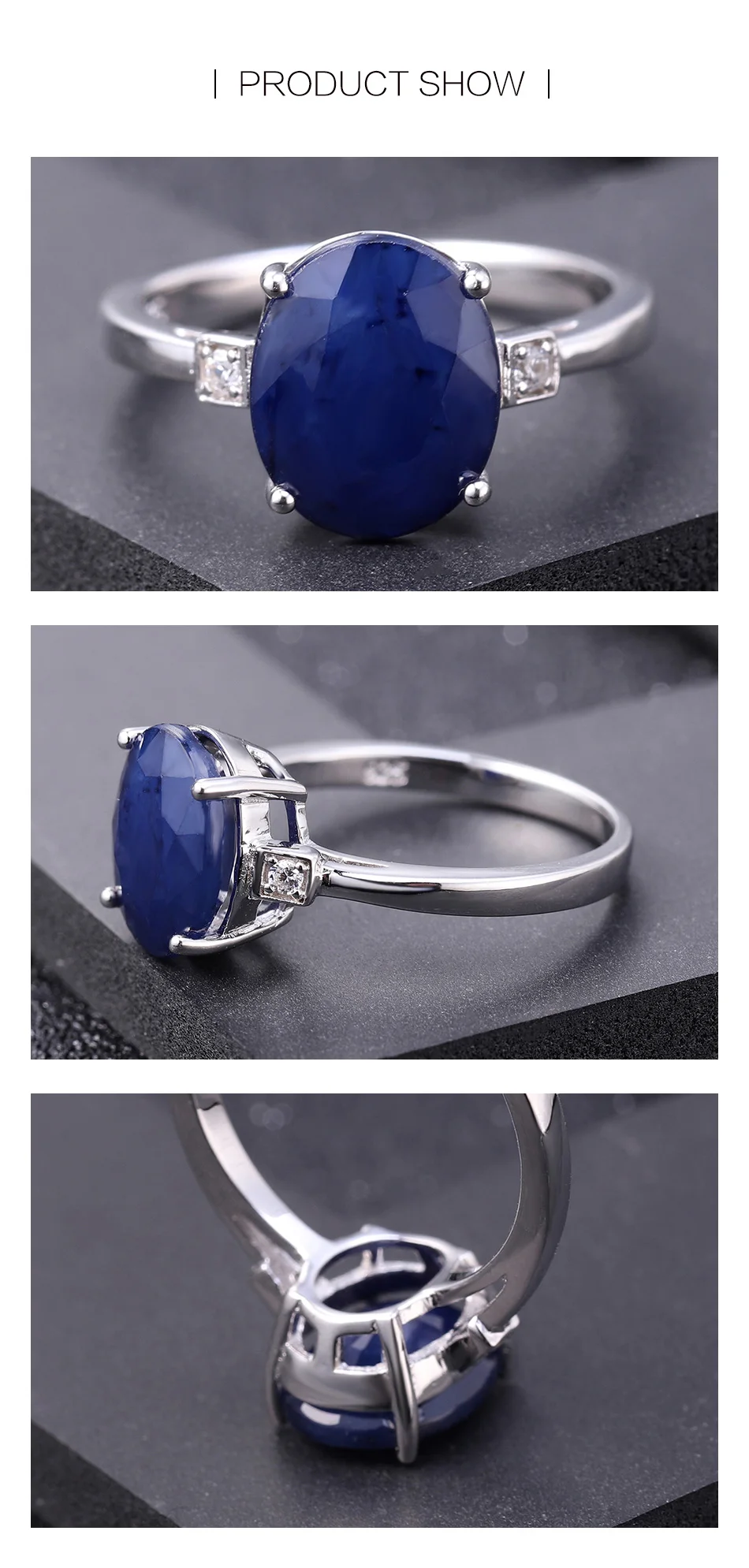 GEM'S BALLET 4.78Ct Овальный натуральный синий сапфир драгоценный камень кольцо 925 пробы серебряные Свадебные кольца для женщин хорошее ювелирное изделие