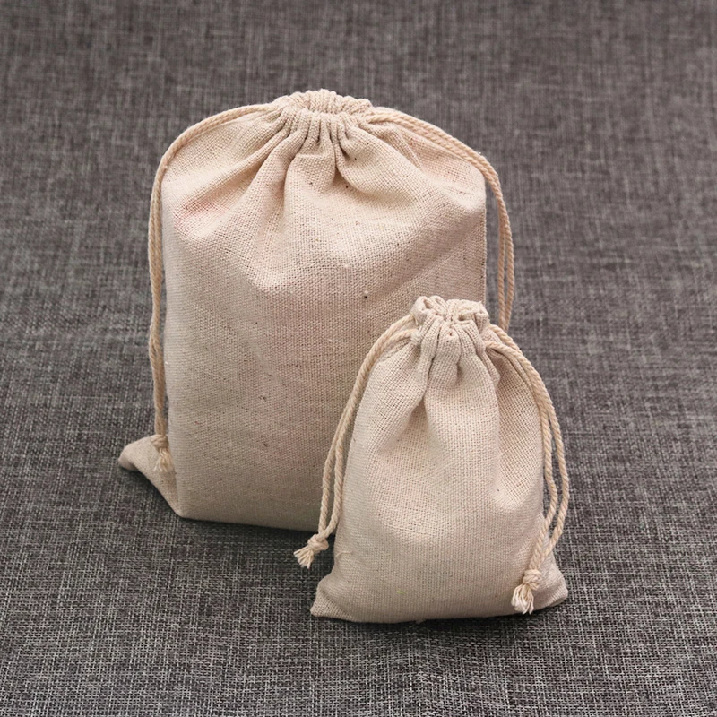 

New Fashion 50pcs/lot Natural Cotton Bags Party Wedding Favors Drawstring Gift bag Cute Candy Gifts Jewelry Packaging Bags