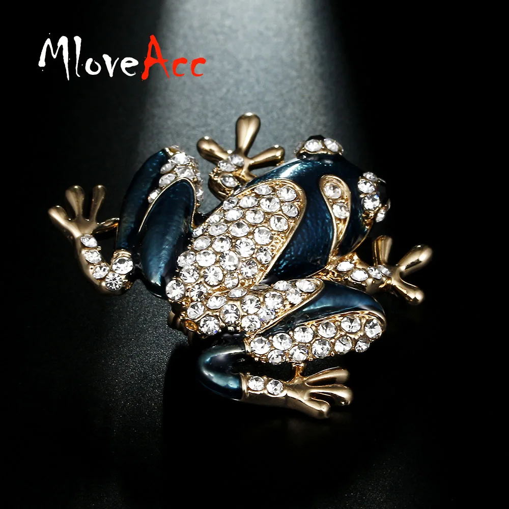 

MloveAcc New Enamel Brooch Pin Crystal Esmalte Green Frog Brooches Animal Ouro Joyas Fashion Mujer Sweater Bjoux Clip Pins