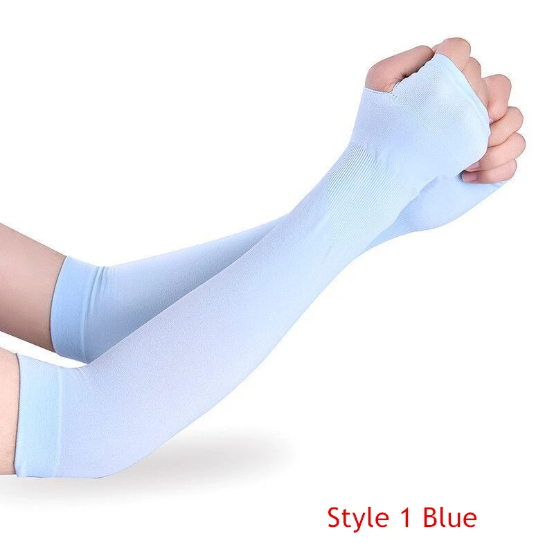 Blue Style 1 Длинные перчатки без пальцев из ледяной ткани, рукава для рук, летняя защита от ультрафиолета, перчатки для велоспорта, бега, рыбалки, скалолазания, перчатки для вождения для мужчин и женщин - Цвет: Blue Style 1