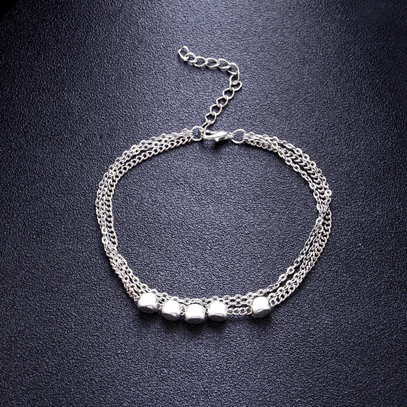 Simple Women Square Beads Geometric Chain Pendant Multilayer Silver Anklet Set Classic Beach Party Jewelry Accessories | Украшения и