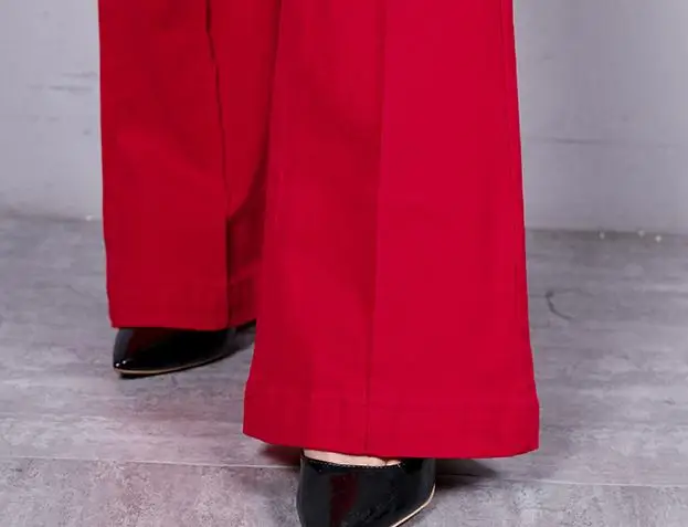 Модные Узкие женские джинсы стрейч с завышенной талией красные расклешенные