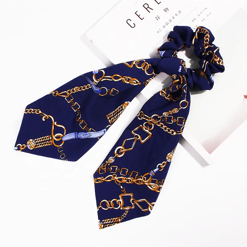 navy scrunchies Модный женский бандаж для волос атласная лента бант лента для волос Веревка конский хвост держатель резинки резинка для волос аксессуары для волос - Цвет: navy scrunchies
