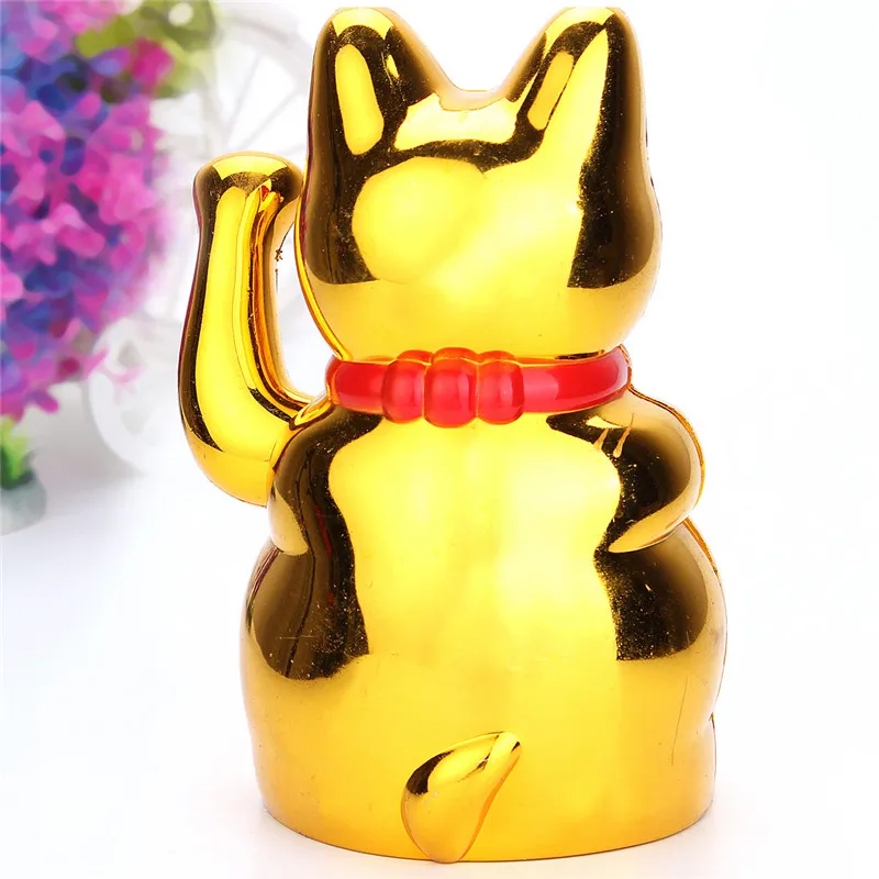 Мода китайский Лаки богатство Электрический размахивая кошки призыва Maneki Золотой Создано АА Батарея фэн-шуй Lucky Cat Пластик craft