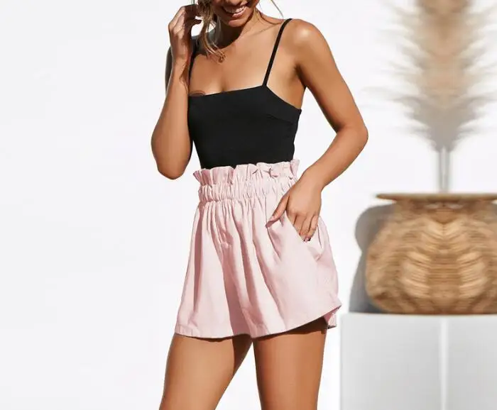 Женские эластичные шорты новинка 2019 однотонные повседневные пляжные свободные с