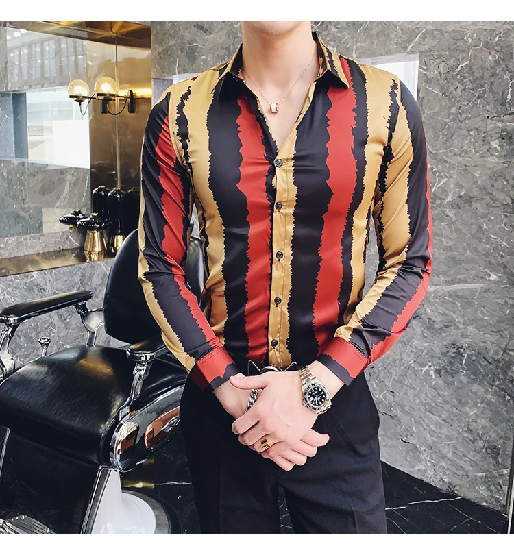 Острые зубы Рубашка в полоску Для мужчин Camisa социальная Masculina Стройное пригодное в Корейском стиле Для мужчин Костюмы с длинными рукавами Сорочка мужская, для общественных мест рубашки для мальчиков