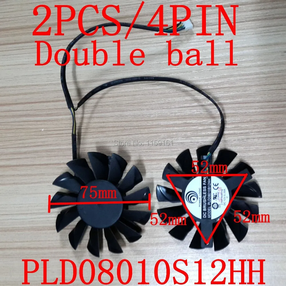 Бесплатная доставка POWER LOGIC PLD08010S12HH PLD08010B12HH HD7850 HD7870 HD7950 52x52x52 мм двойной мяч MSI Twin FrozrIII охлаждающий вентилятор