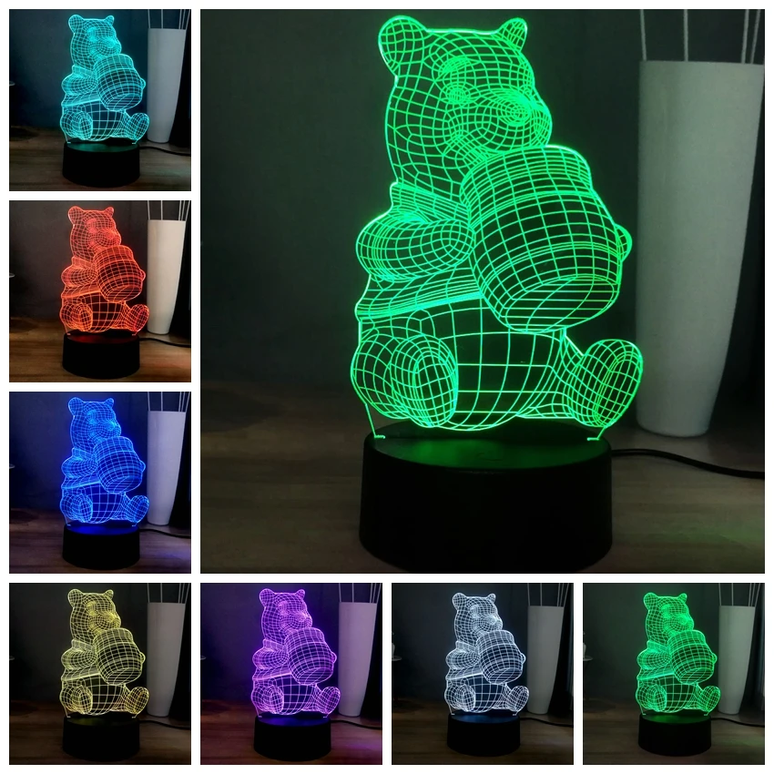 3D милый ночной Светильник Винни 7 цветов USB светодиодный детский ночник